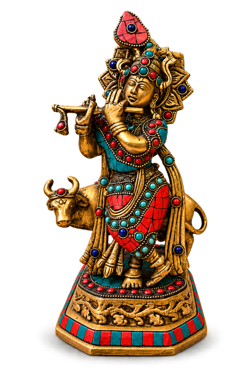 Antique Brass with Multicolor Stone Inlay