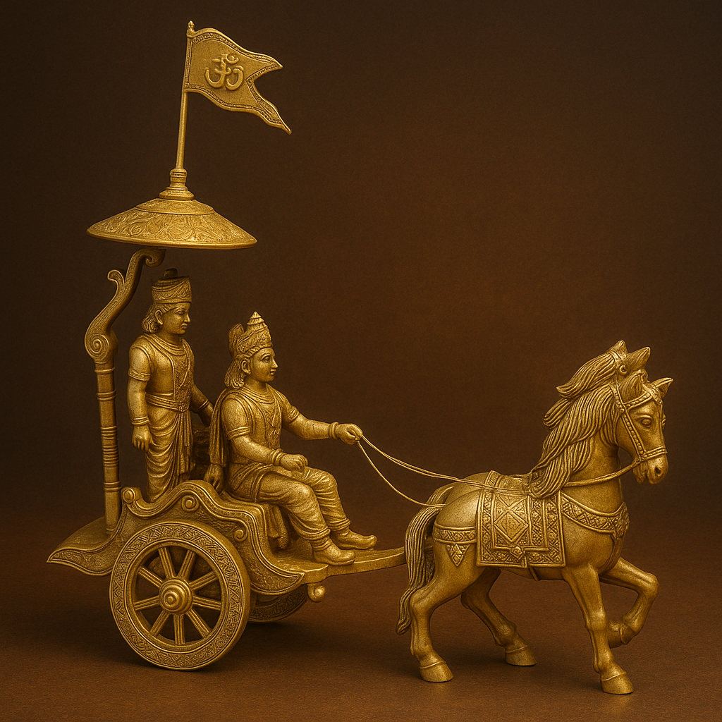 Brass Shri Krishna–Arjuna Chariot Showpiece