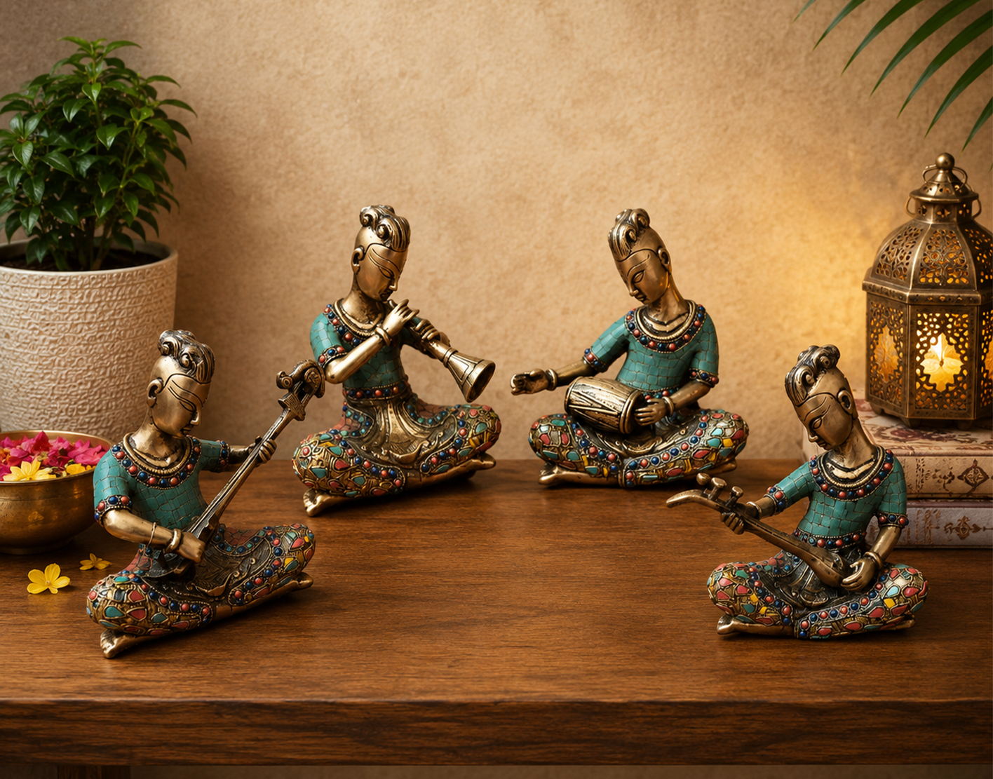 Gemstone Inlay Brass Musician Set