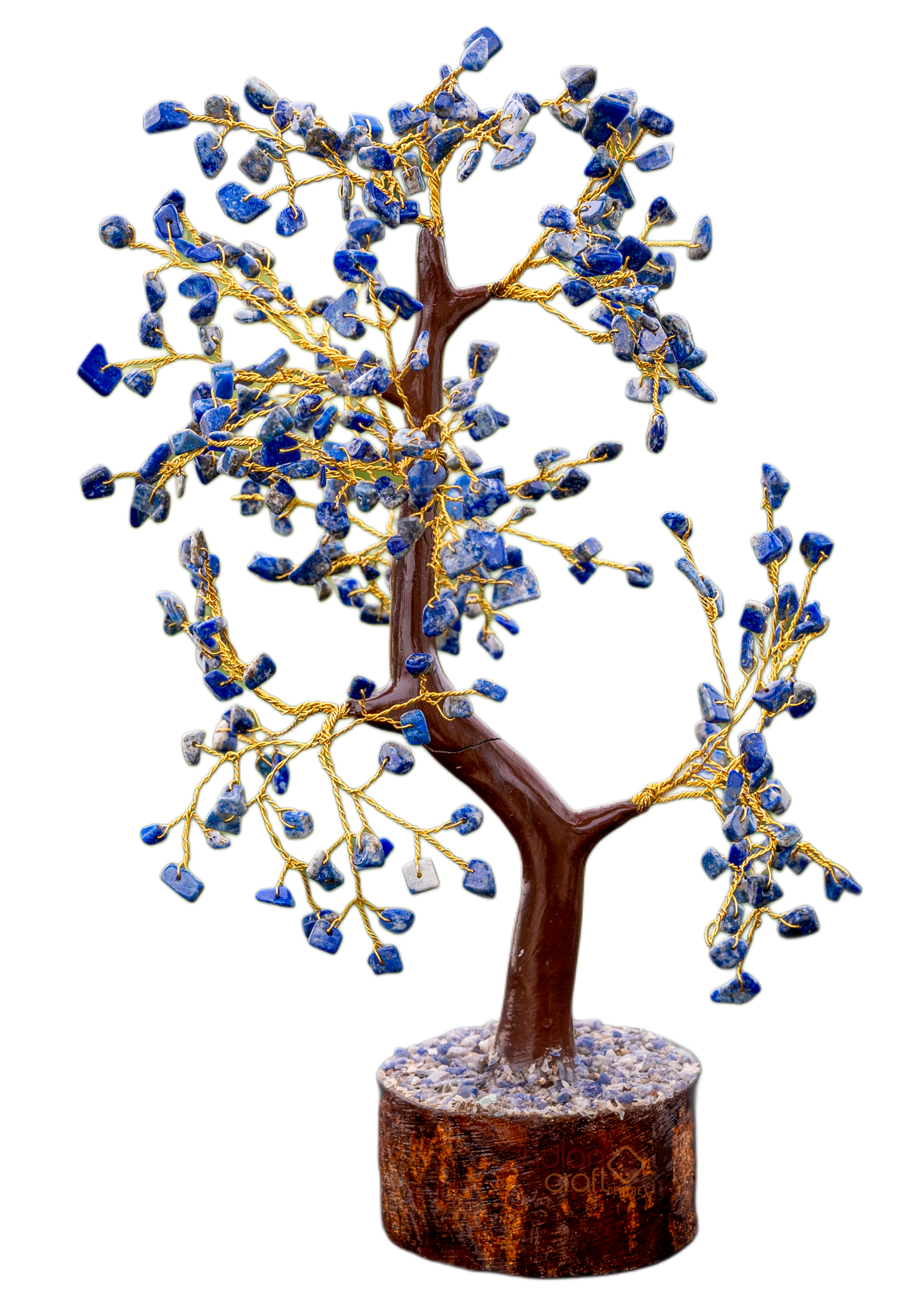 Lapis Lazuli Gemstone Bonsai Tree on Wooden Base