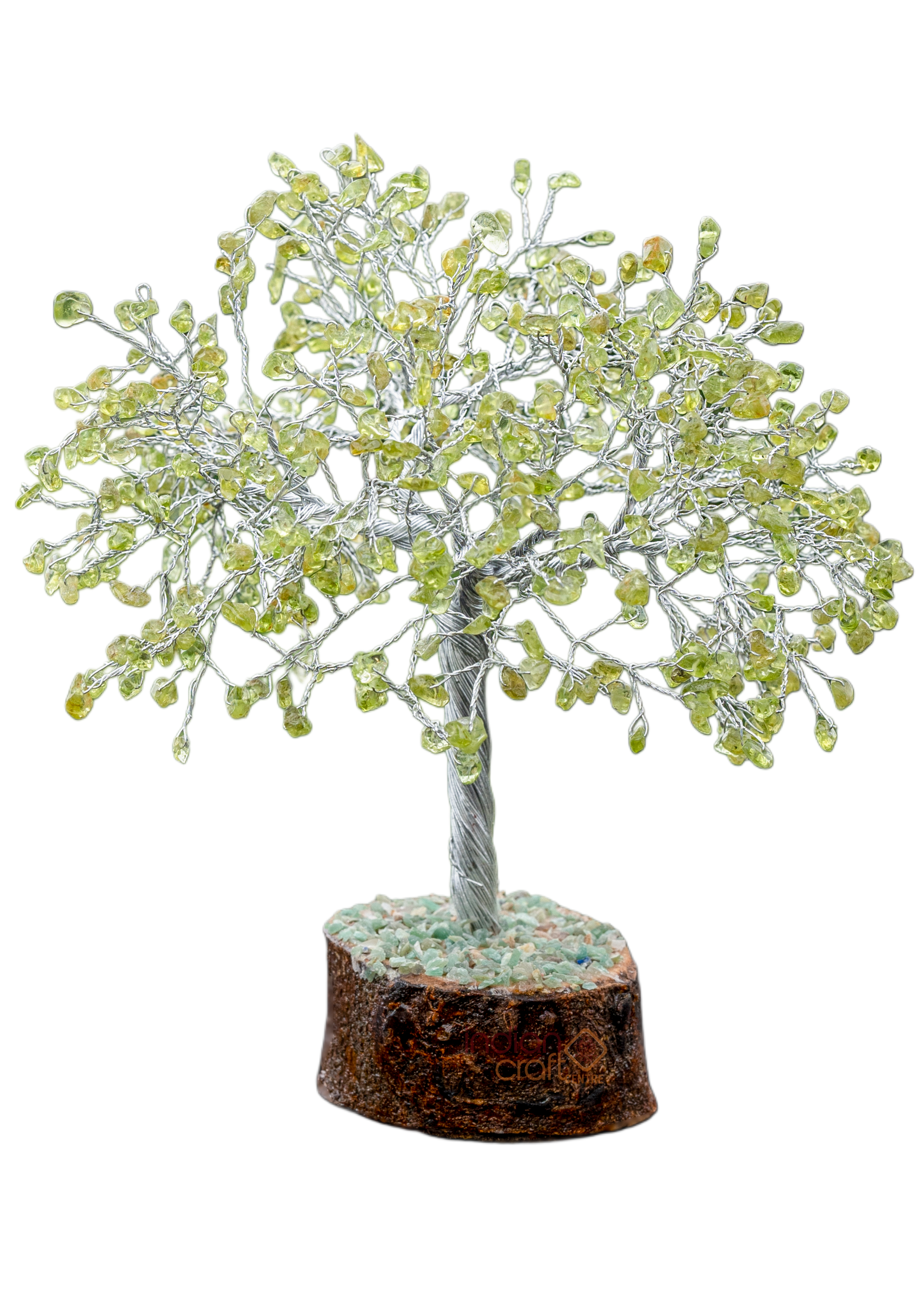 Peridot Gemstone Tree on Wooden Base