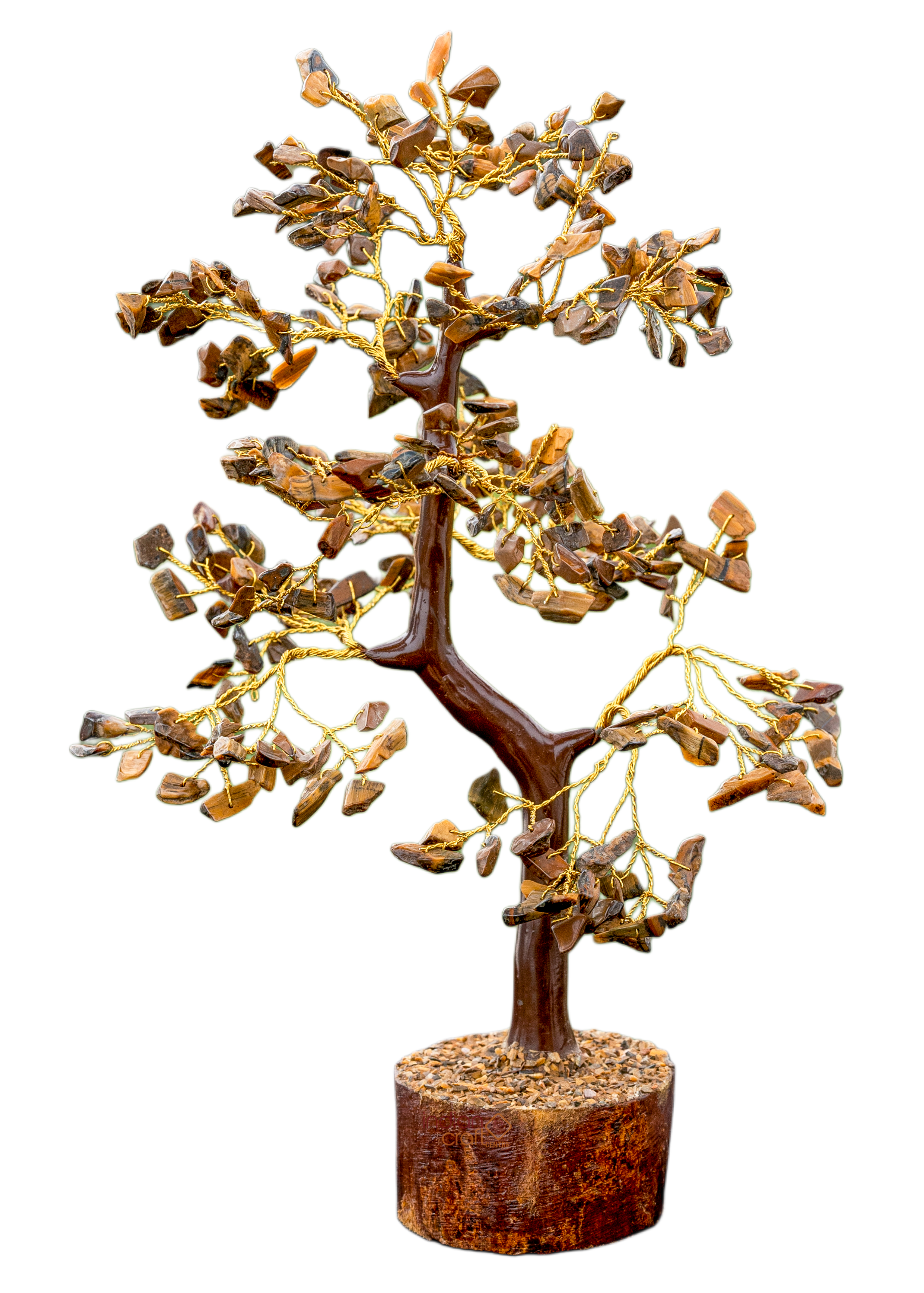 Tiger Eye Gemstone Bonsai Tree on Wooden Base