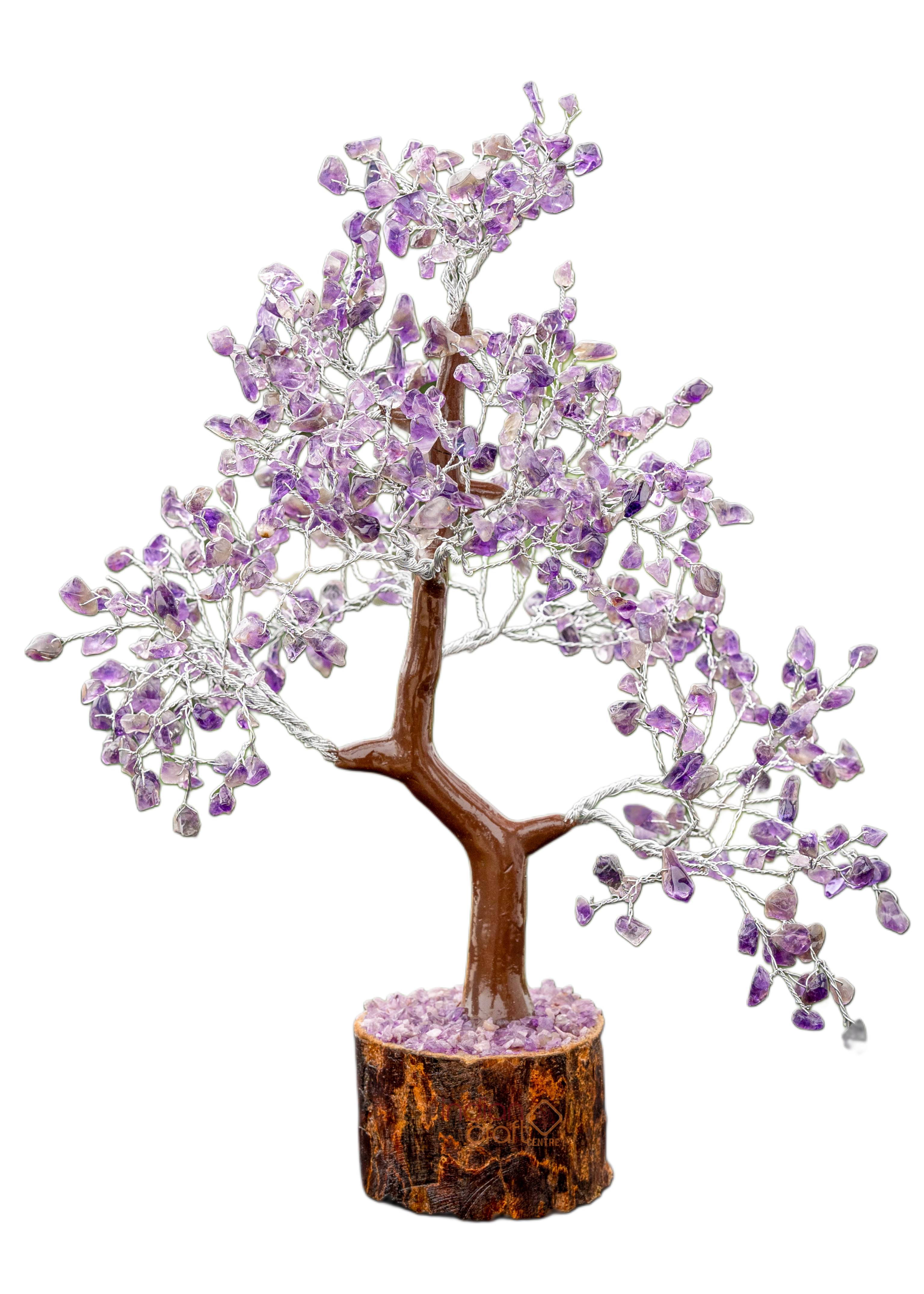 Amethyst Crystal Gemstone Tree on Wooden Base