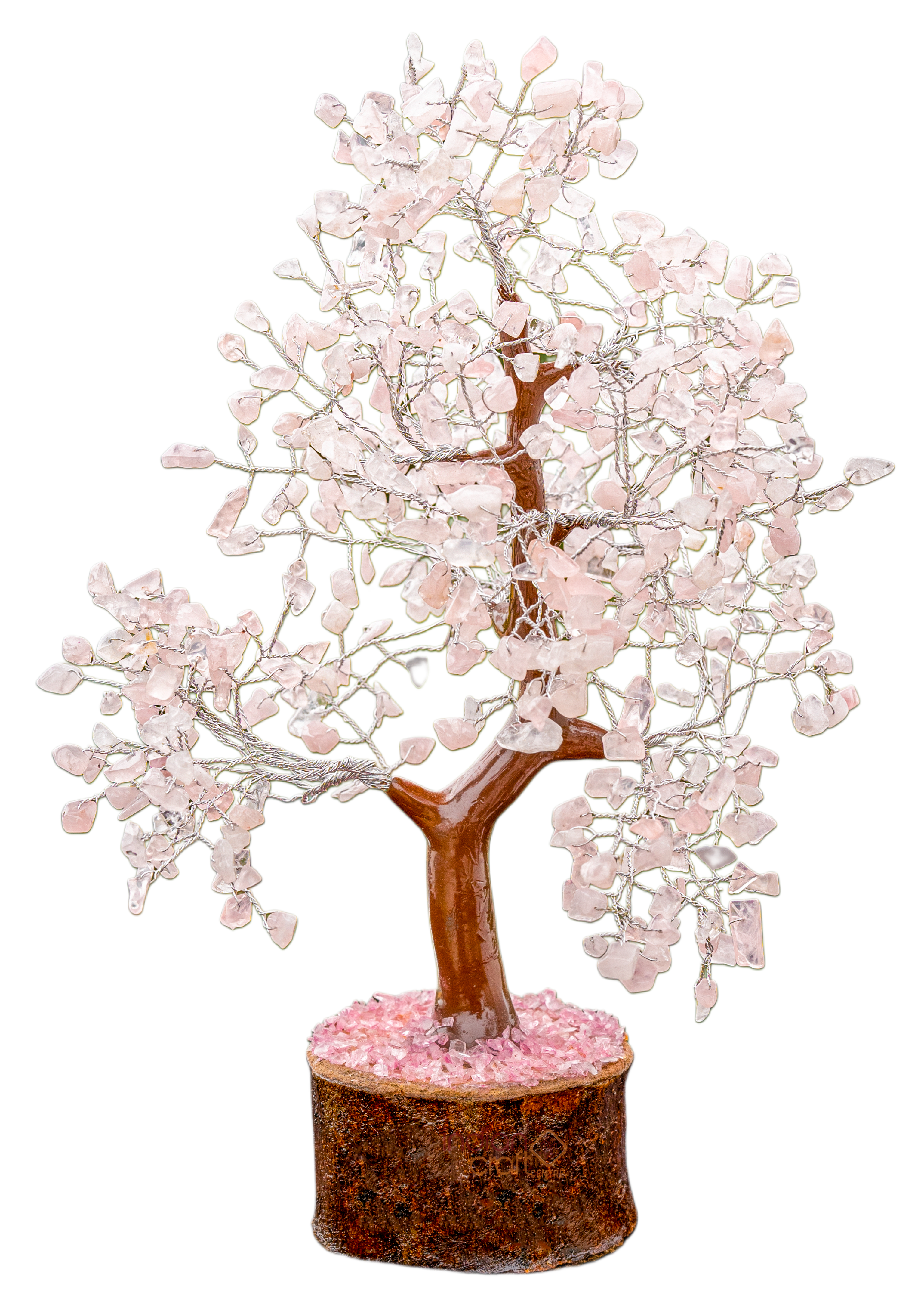 Rose Quartz Crystal Gemstone Tree on Wooden Base