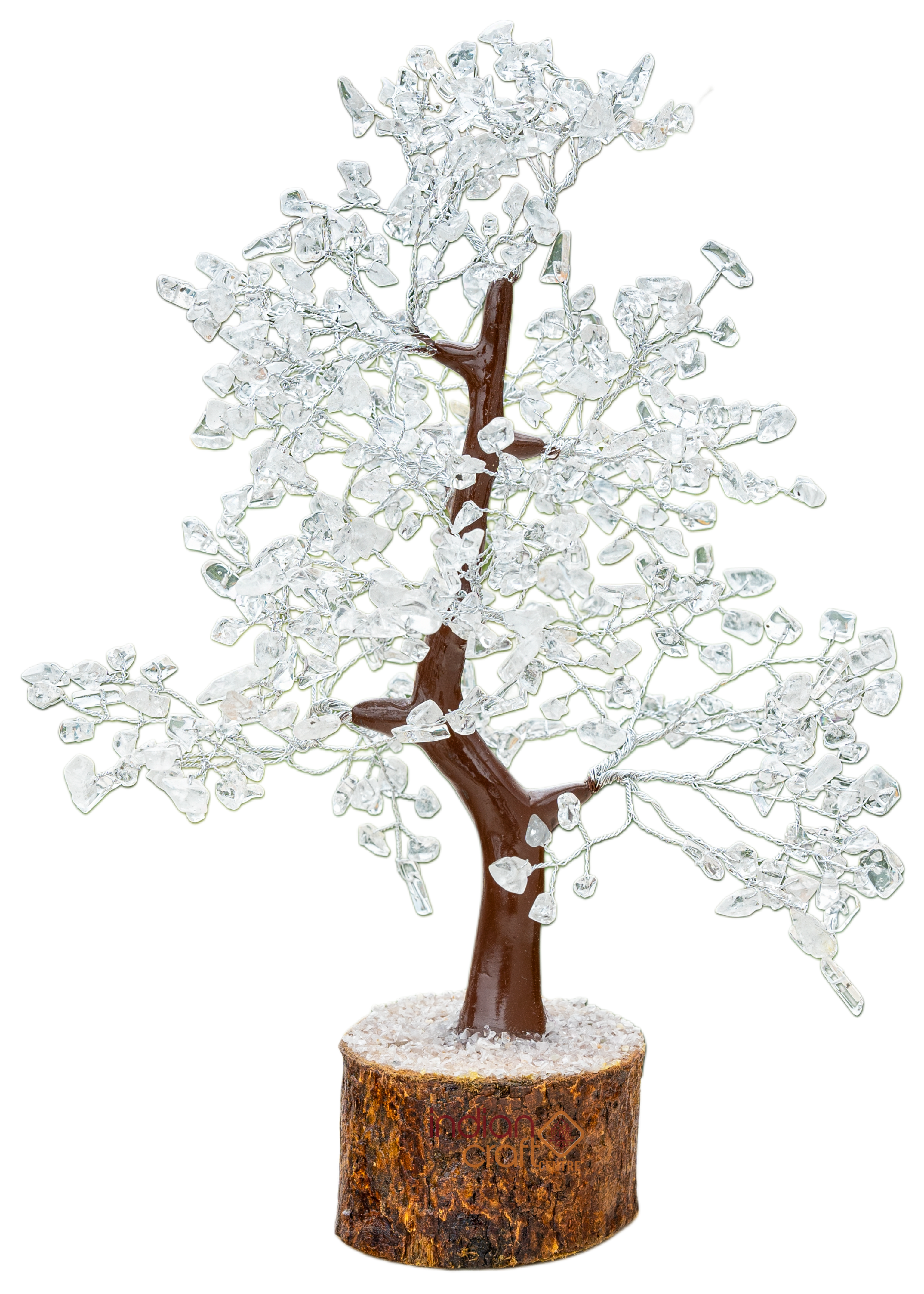 Clear Quartz Crystal Gemstone Tree on Wooden Base