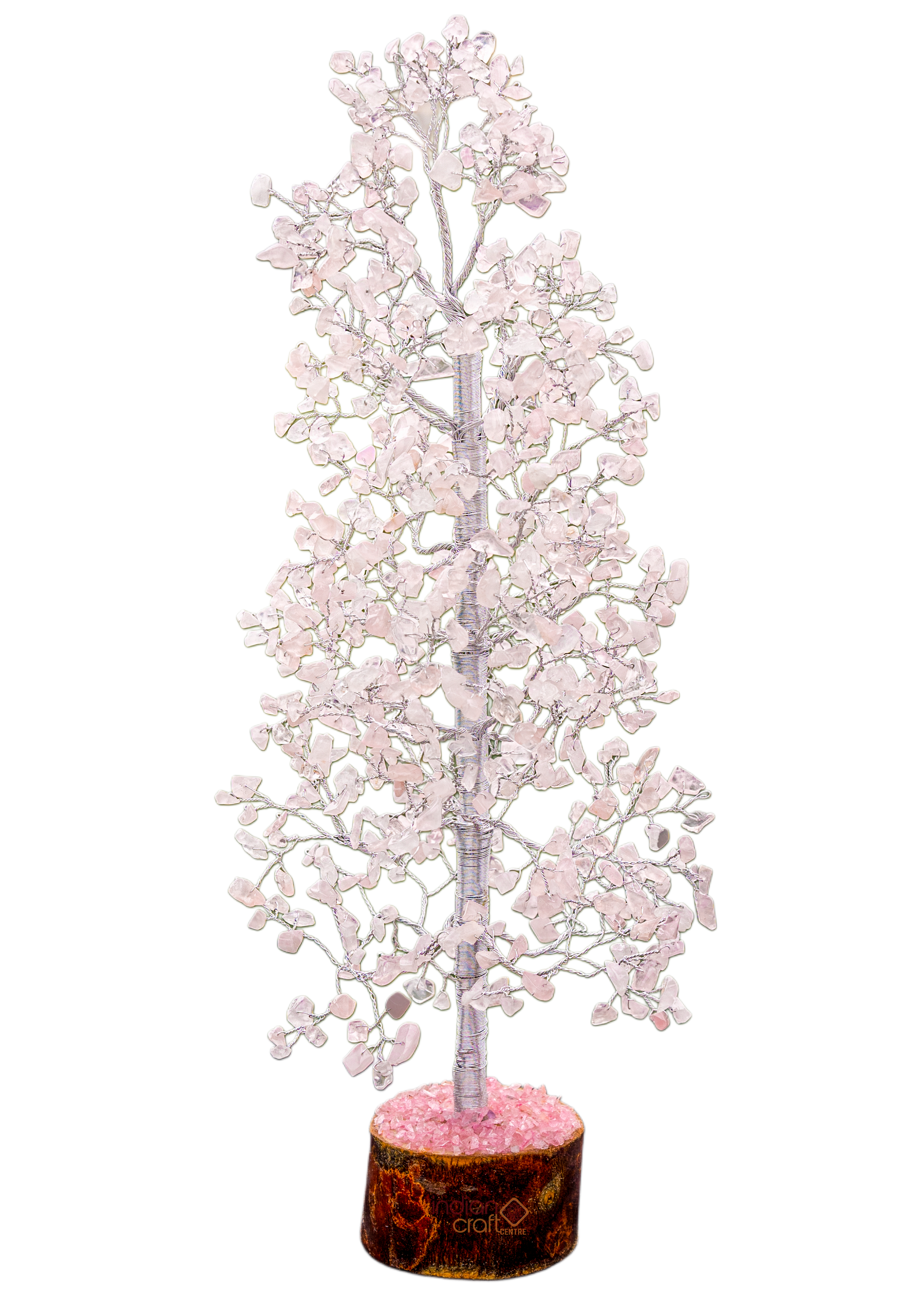 Rose Quartz Crystal Gemstone Tree on Wooden Base