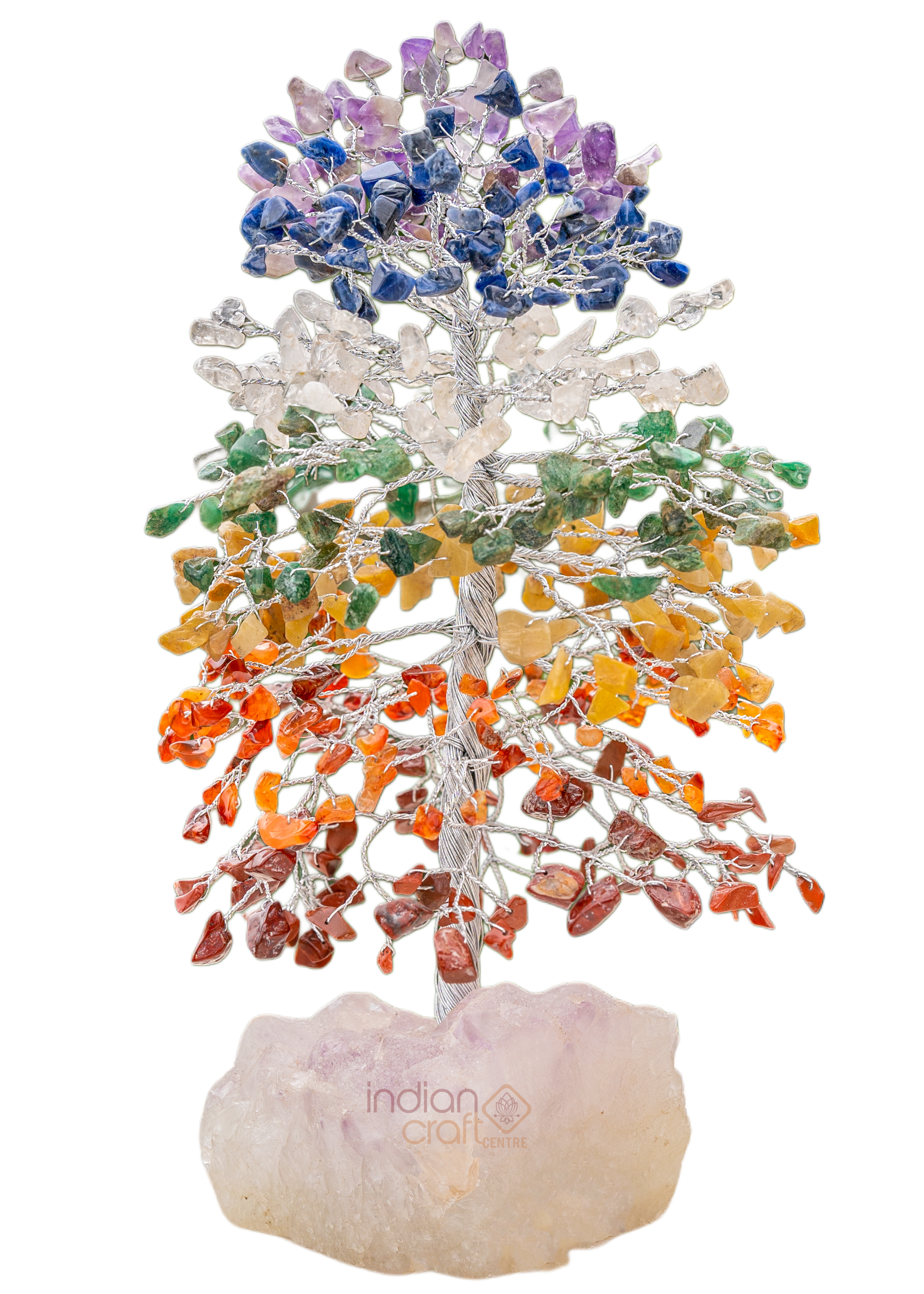 Seven Chakra Gemstone Tree on Natural Quartz Base