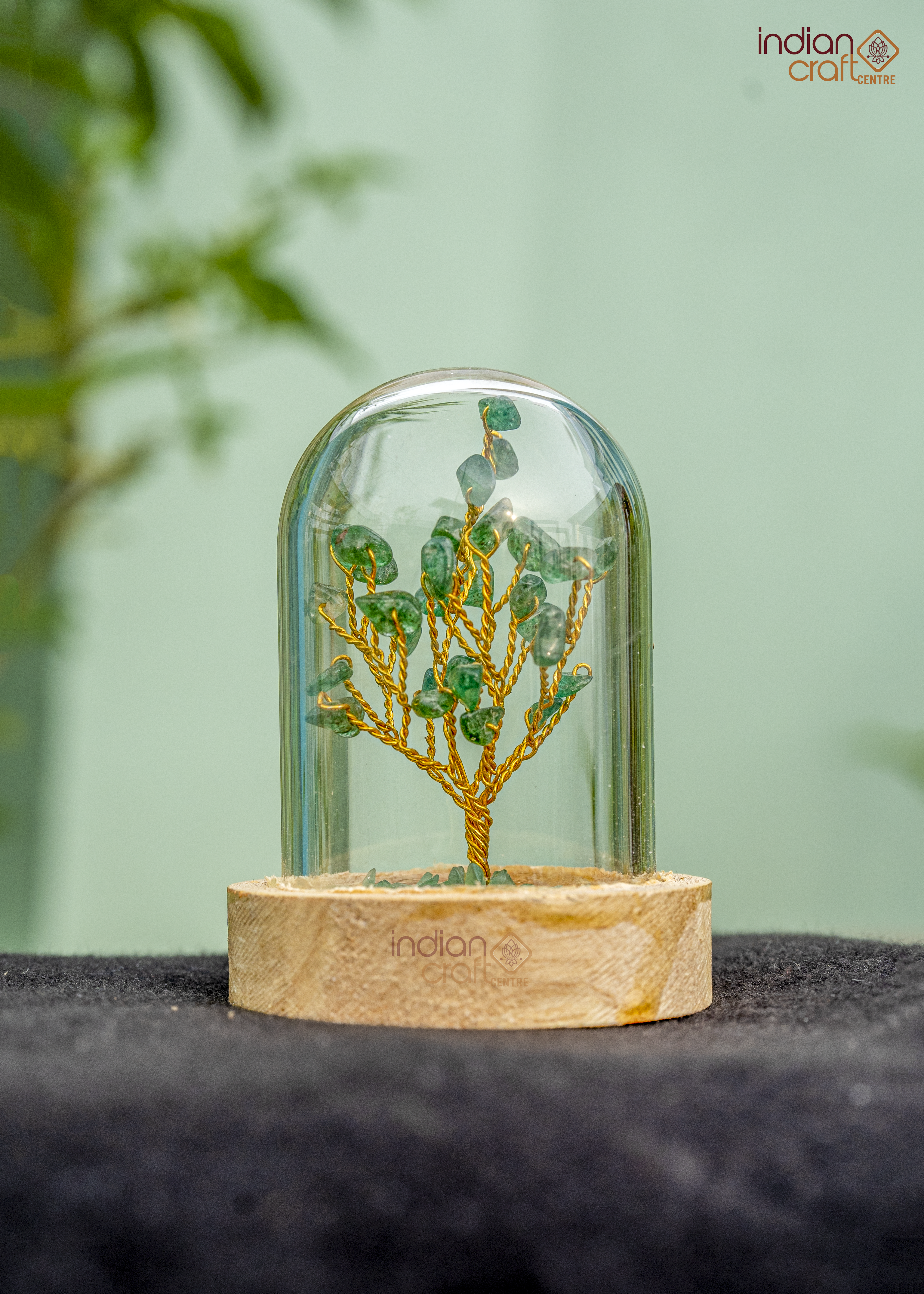 Green Aventurine Gemstone Tree in Glass Dome