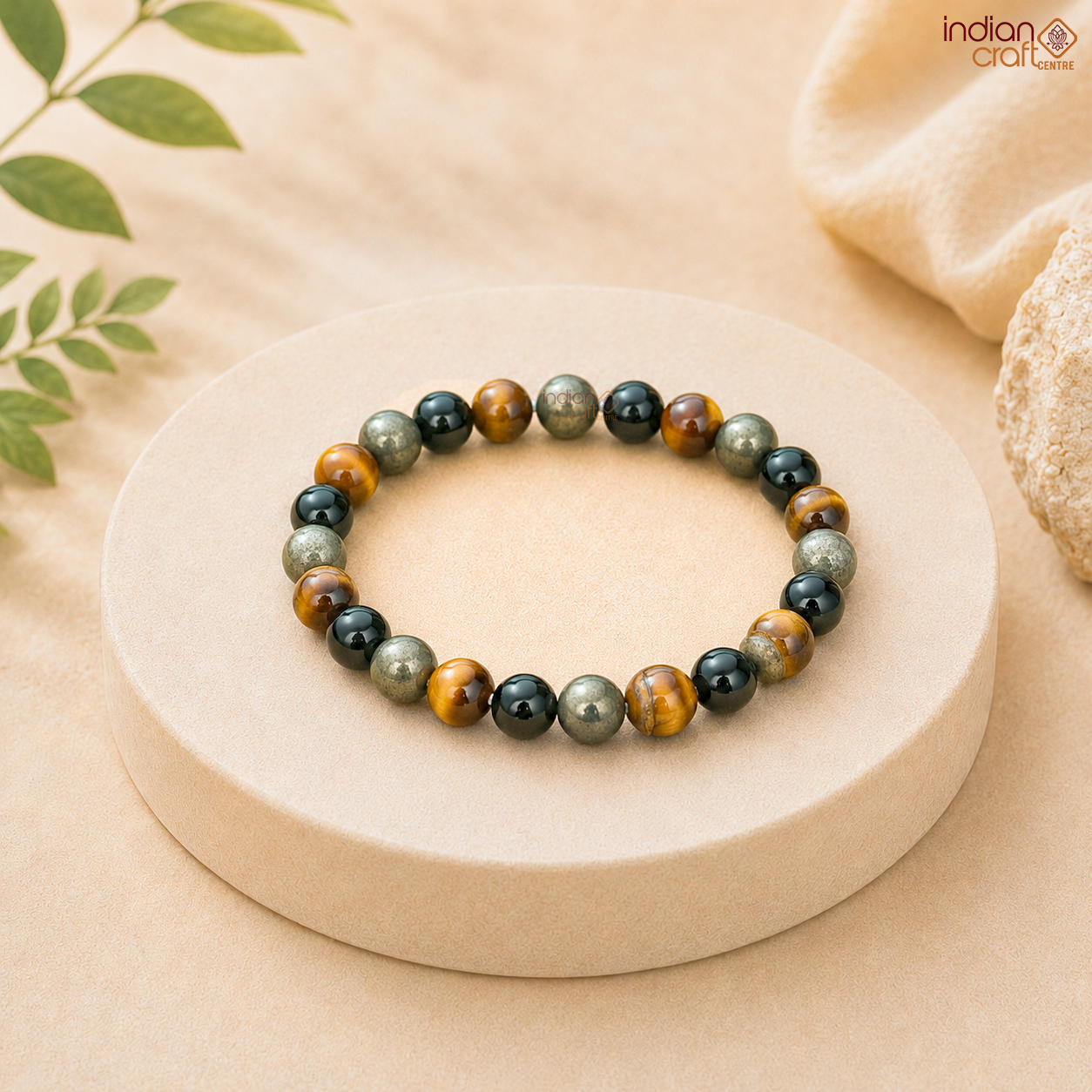 Tiger Eye, Black Obsidian & Pyrite Gemstone Bead Bracelet