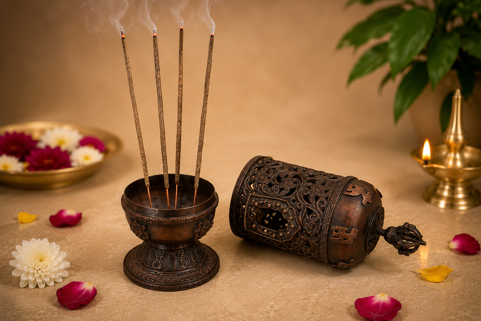 Premium Mantra Brass Incense Burner