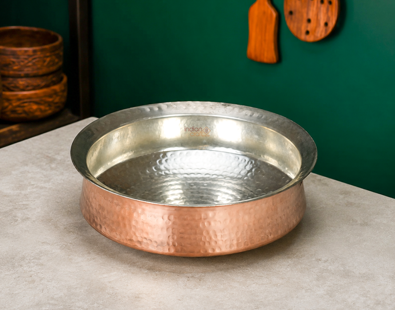 Hammered Copper Serving Bowl with Stainless Steel