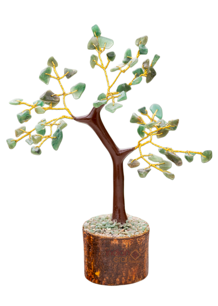 Green Aventurine Gemstone Tree on Wooden Base