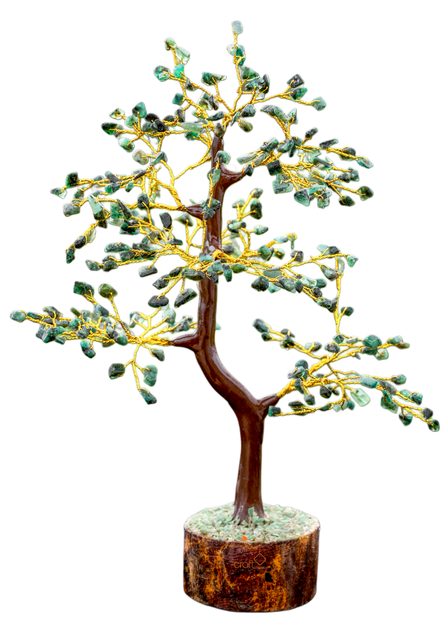 Green Aventurine Gemstone Bonsai Tree on Wooden Base