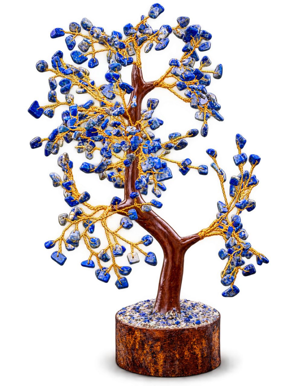 Lapis Lazuli Gemstone Bonsai Tree on Wooden Base
