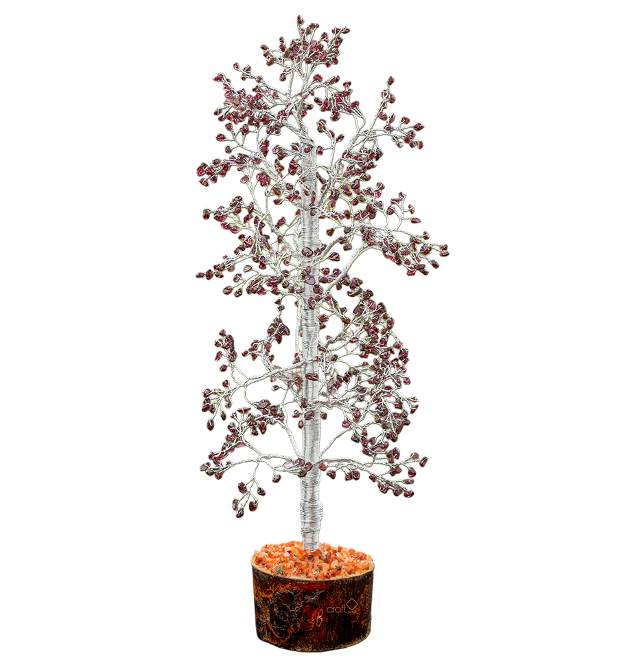 Garnet Crystal Gemstone Tree on Wooden Base