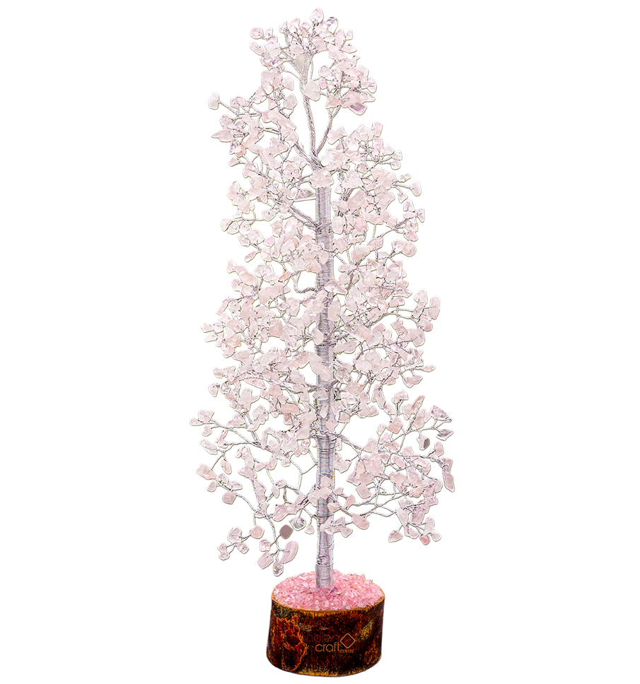 Rose Quartz Crystal Gemstone Tree on Wooden Base