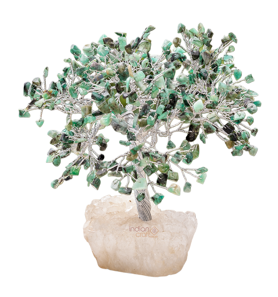 Green Aventurine Gemstone Tree on White Quartz Base