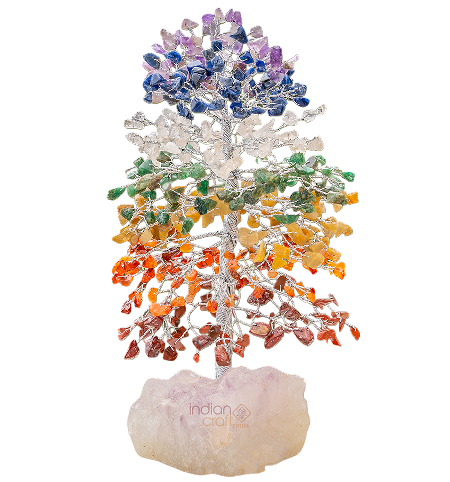 Seven Chakra Gemstone Tree on Natural Quartz Base