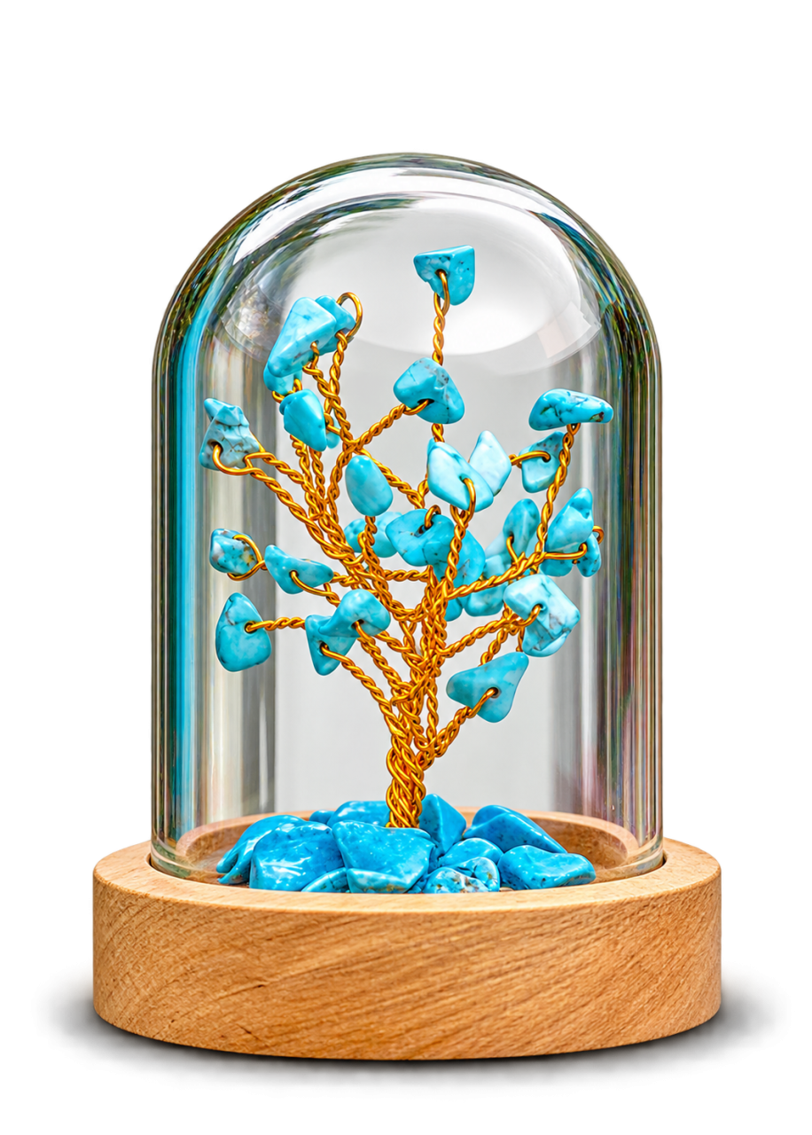 Turquoise Gemstone Tree in Glass Dome