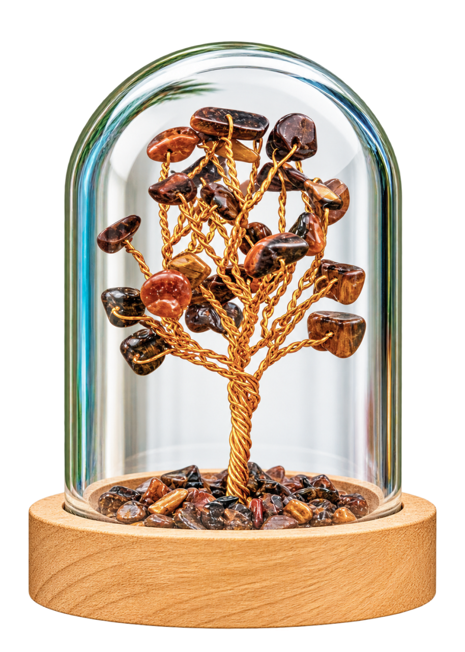 Tiger Eye Gemstone Tree in Glass Dome