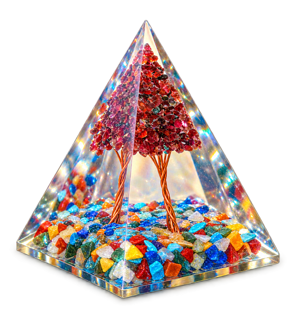 Garnet Gemstone Tree Orgonite Pyramid