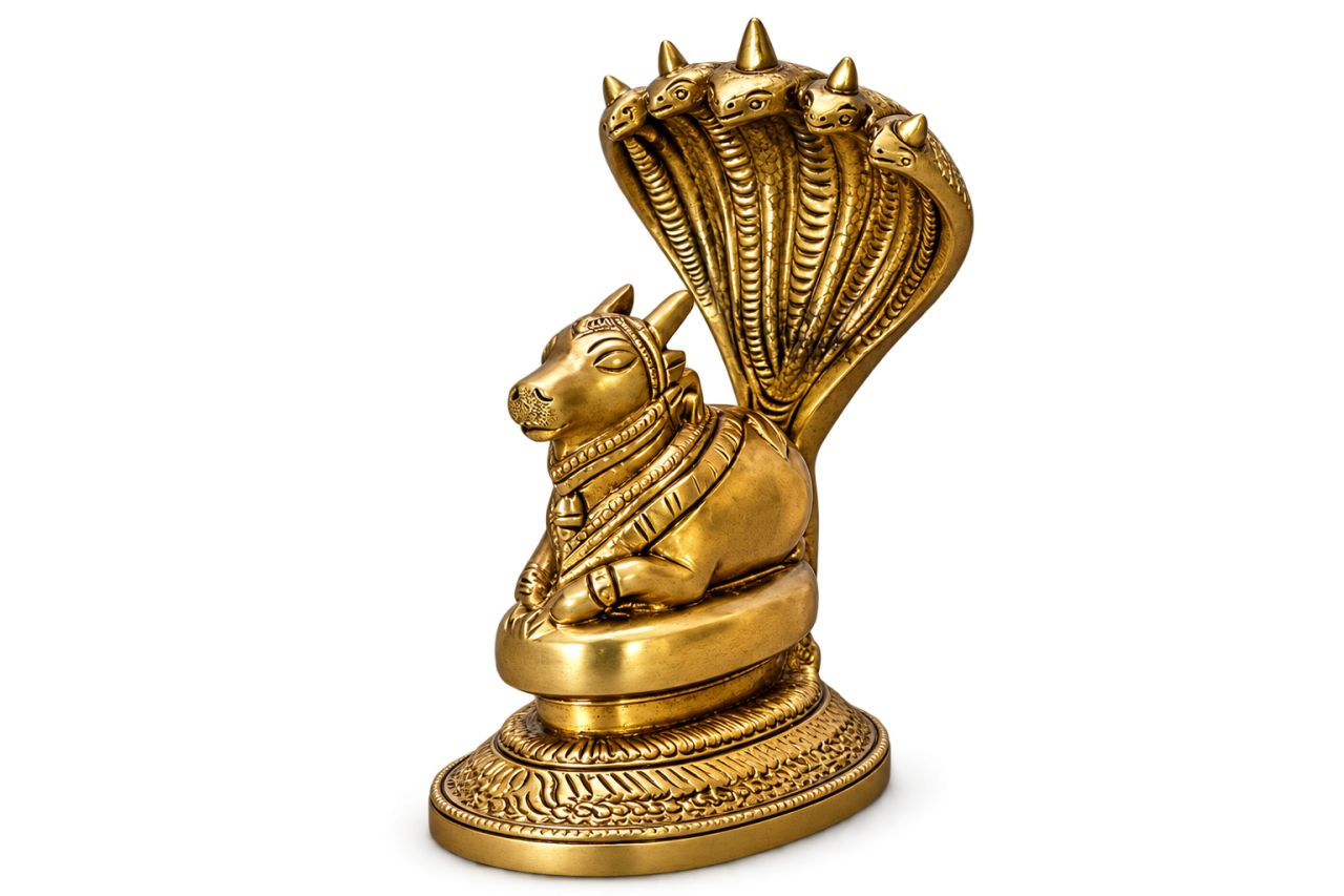 Brass Nandi Statue with Sheshnag