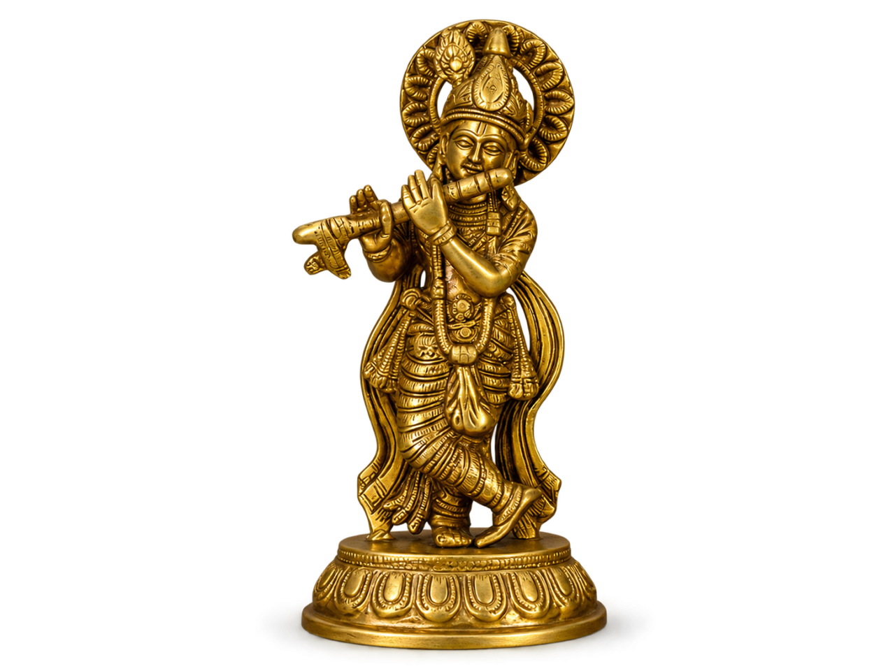 Brass Lord Krishna Playing Flute Statue
