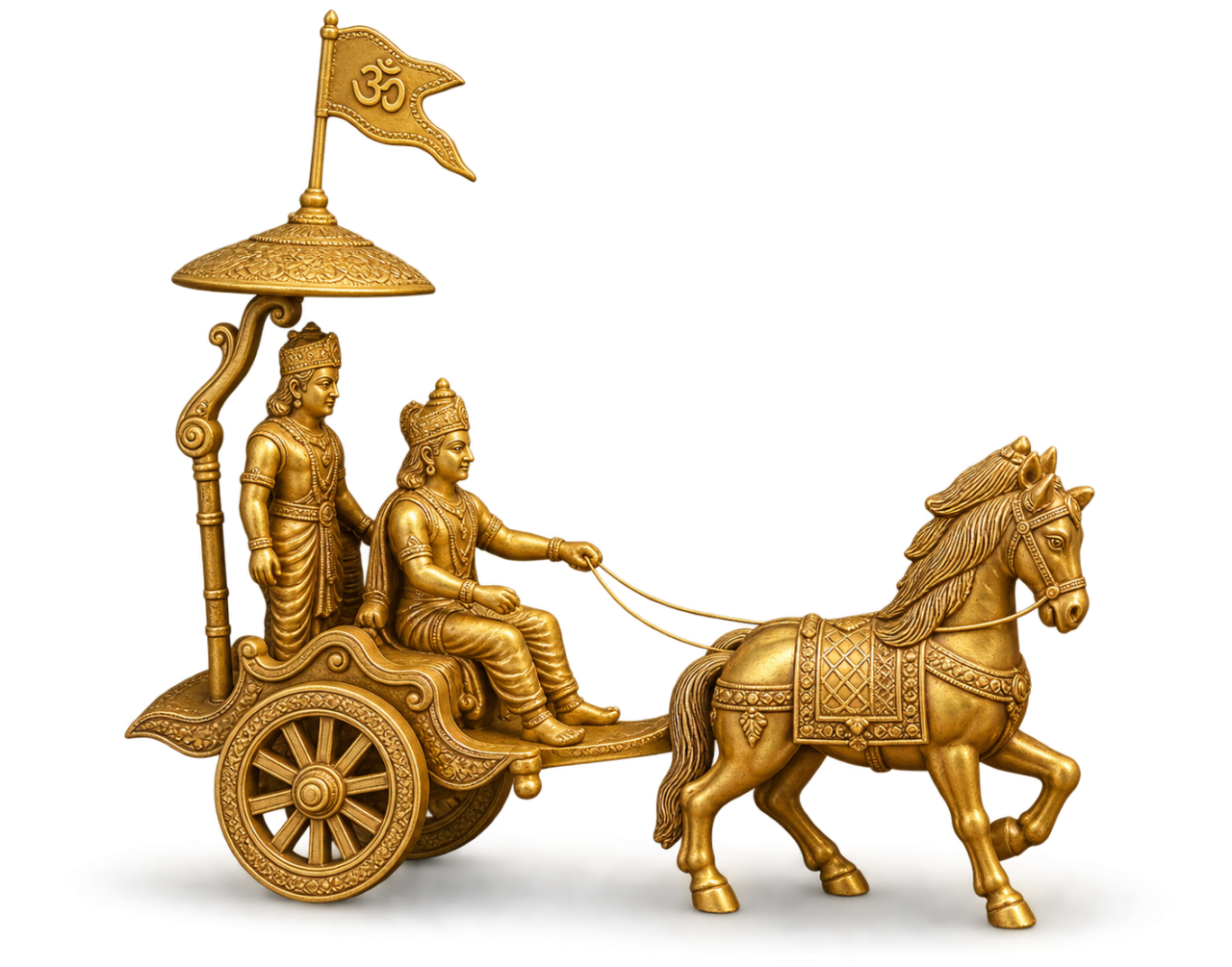 Brass Krishna Arjuna Chariot Statue