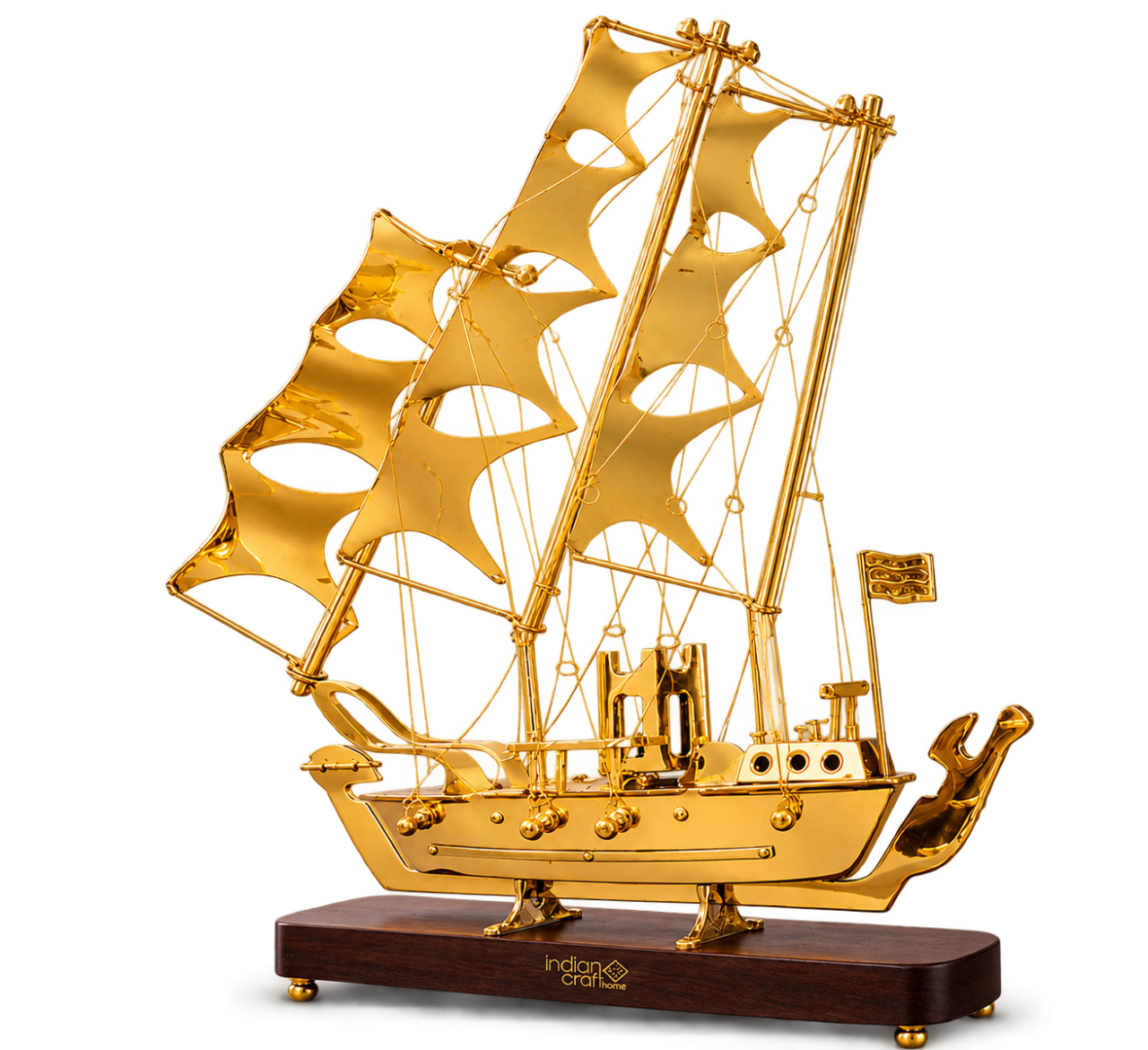 Brass Ship with Wooden Base