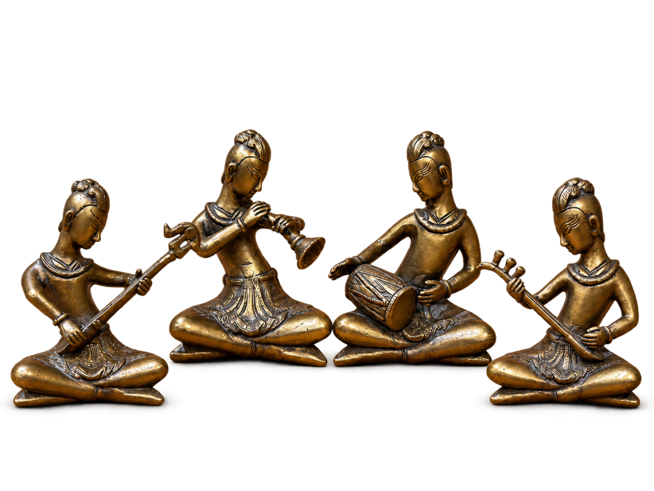 Brass Indian Musician Figurine Set