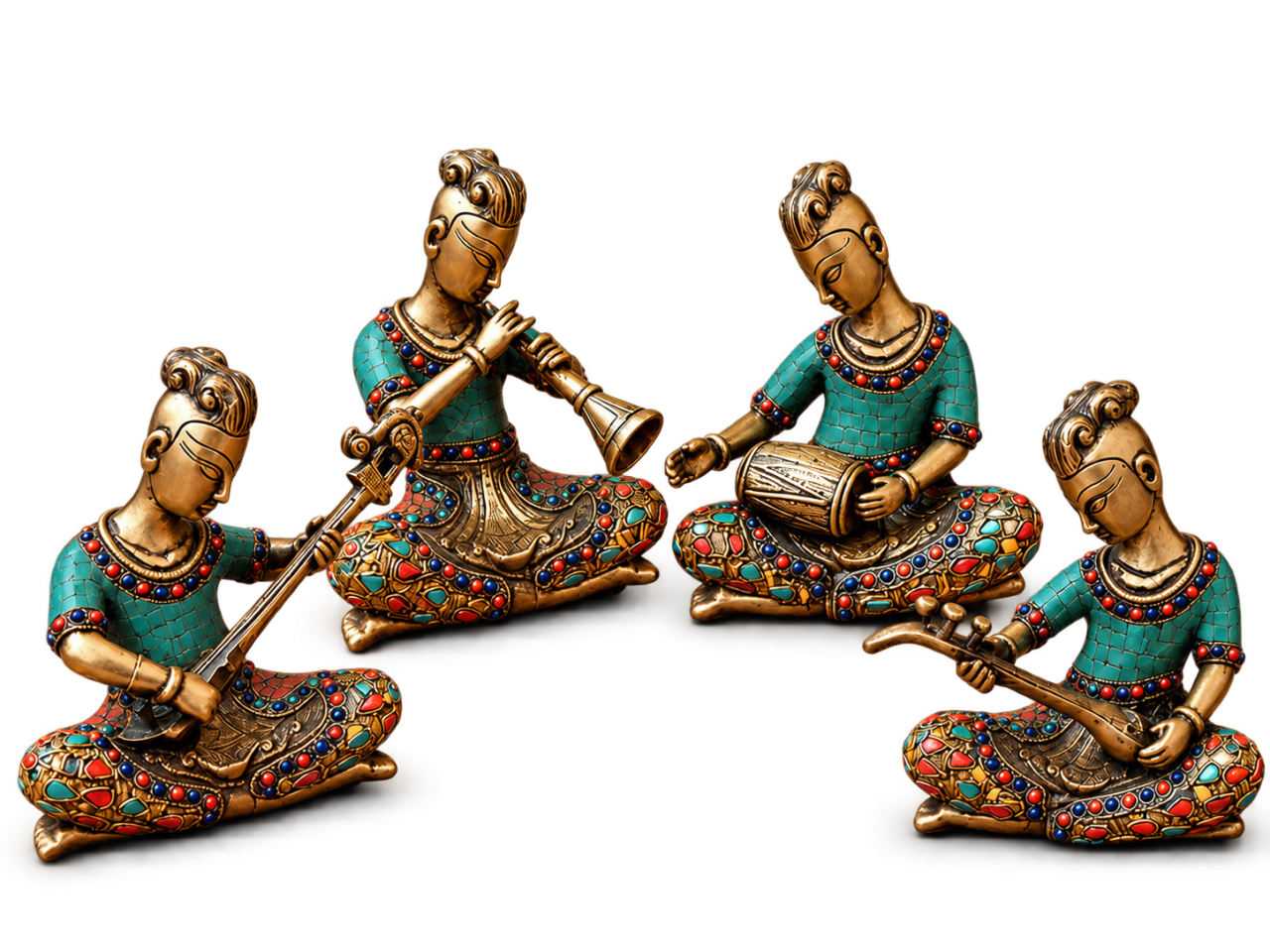 Gemstone Inlay Brass Musician Set
