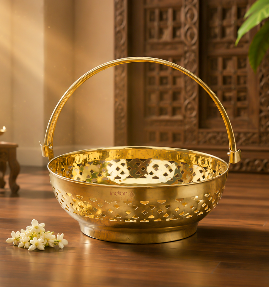 Brass Pooja Basket with Handle