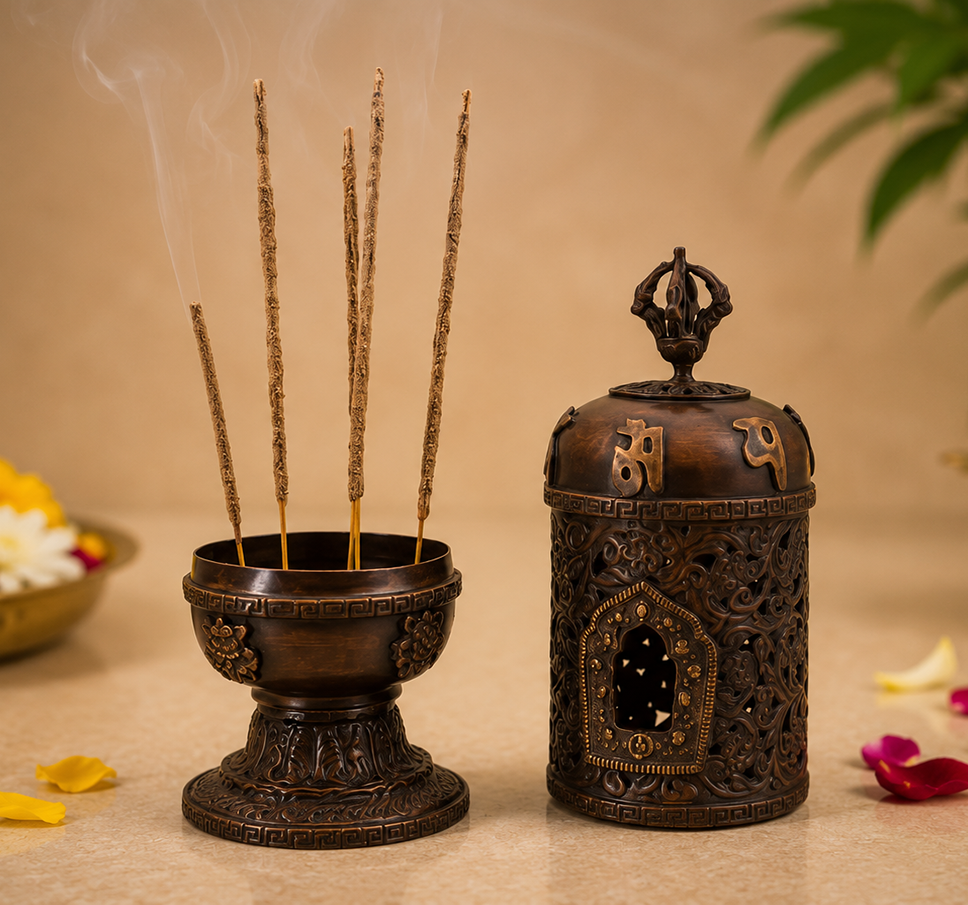 Premium Mantra Brass Incense Burner