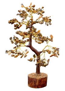 Tiger Eye Gemstone Bonsai Tree on Wooden Base