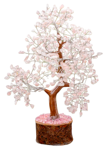 Rose Quartz Crystal Gemstone Tree on Wooden Base