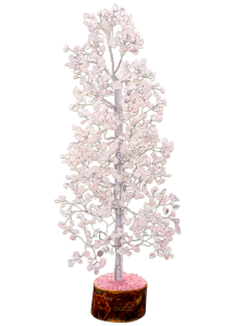 Rose Quartz Crystal Gemstone Tree on Wooden Base