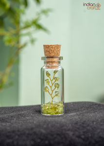 Mini Peridot Gemstone Tree in Glass Bottle with Cork Lid