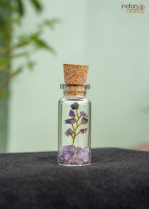 Mini Amethyst Gemstone Tree in Glass Bottle with Cork Lid