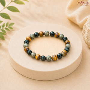 Tiger Eye, Black Obsidian & Pyrite Gemstone Bead Bracelet