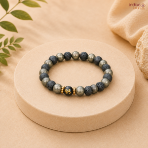 Lava Stone & Pyrite Om Energy Bracelet