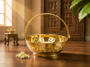 Brass Pooja Basket with Handle