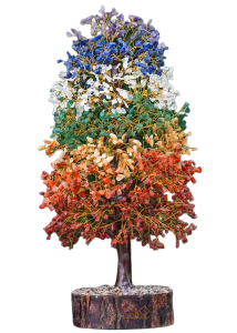 Large 7 Chakra Gemstone Tree on Wooden Base