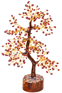 Red Garnet Gemstone Bonsai Tree on Wooden Base