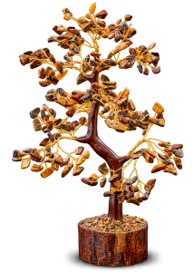 Tiger Eye Gemstone Bonsai Tree on Wooden Base