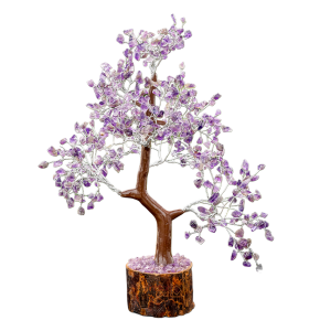 Amethyst Crystal Gemstone Tree on Wooden Base