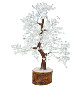 Clear Quartz Crystal Gemstone Tree on Wooden Base