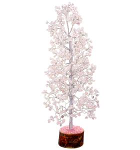 Rose Quartz Crystal Gemstone Tree on Wooden Base