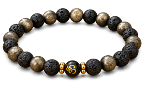 Lava Stone & Pyrite Om Energy Bracelet