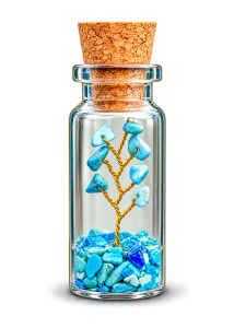 Mini Turquoise Gemstone Tree in Glass Bottle with Cork Lid