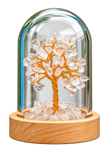 Clear Quartz Gemstone Tree in Glass Dome